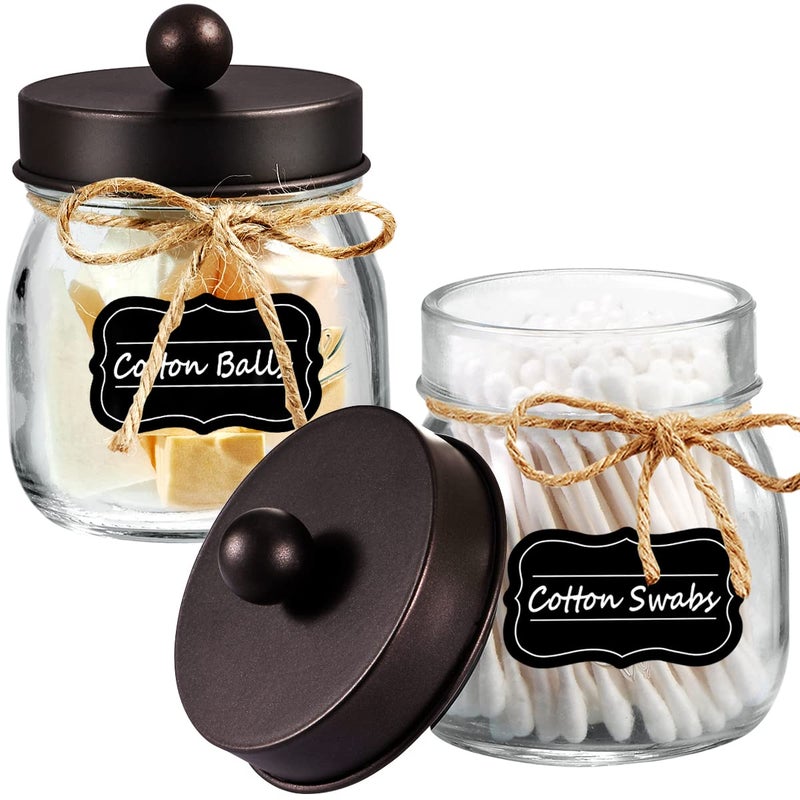 Amolliar Mason Jar Bathroom Vanity Organizer - Rustic Farmhouse Decor Bronze Bathroom Accessories -- Qtip Dispenser Holder Canister Glass for Q-tips,Cotton Swabs,Rounds,Ball,Flossers / Bronze,2-Pack - Image 1